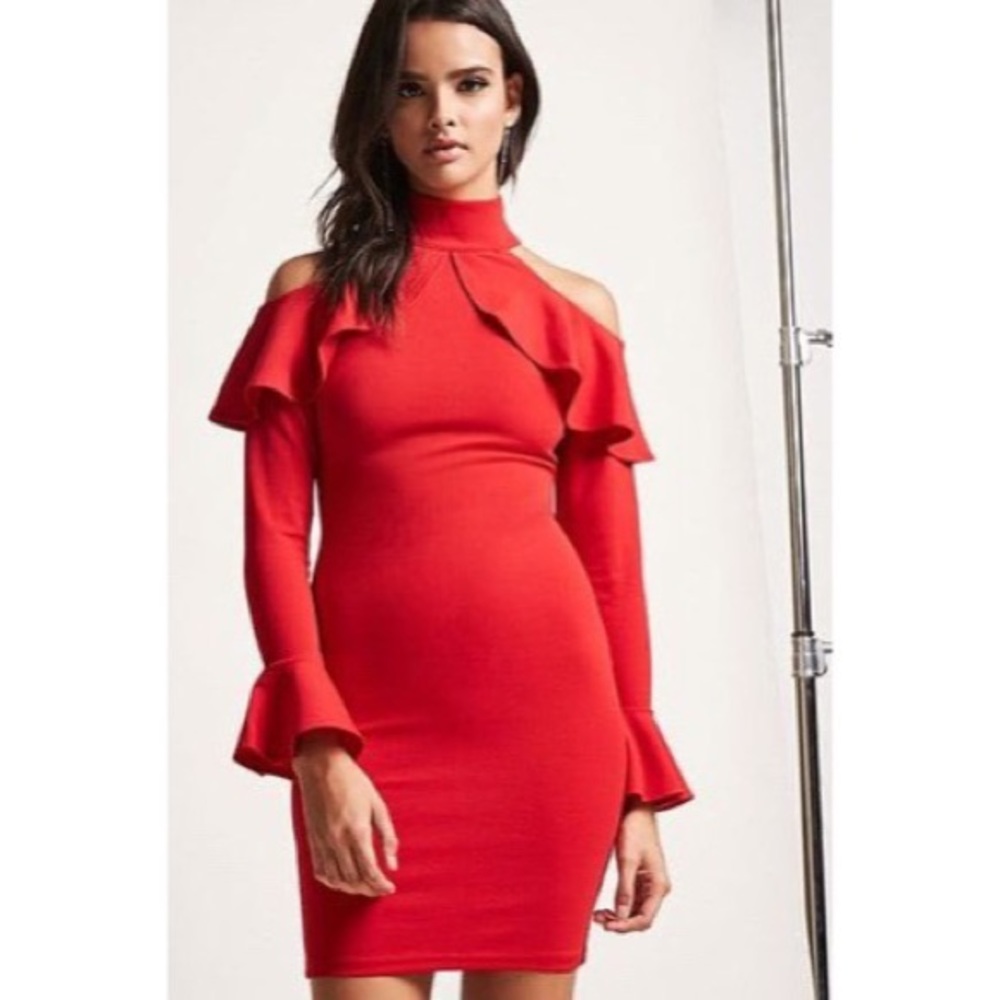 Open Shoulder Flounce Dress